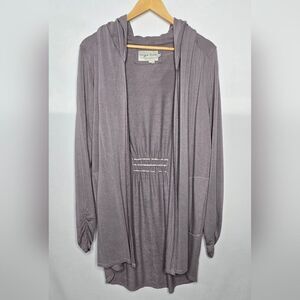 Women's Evy's Tree Open Front Hoodie Taupe Gray Large Casual Chic Bohemian Coast